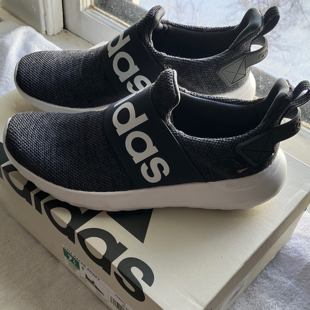 Adidas Black and White Knit Slip-Ons